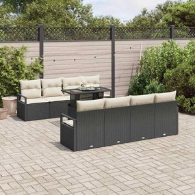 vidaXL Conjunto de Sofá de Jardim 9 pcs Preto e Creme vime PE
