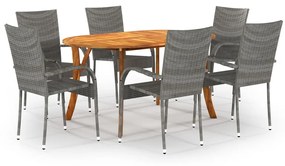 vidaXL 7 pcs conjunto de jantar para jardim cinzento