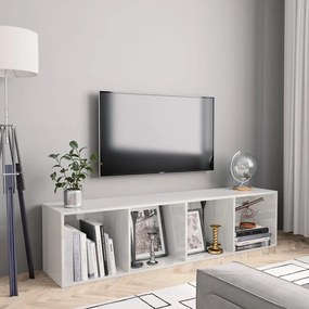 Estante/móvel de TV 143x30x36 cm contraplacado branco brilhante