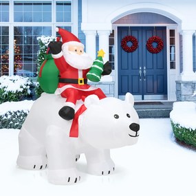 Pai Natal e Urso Polar com Cabeça Insuflável Rotativa Decoração Insuflável com Poliéster impermeável e Luzes LED