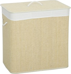 HOMCOM Cesto de Roupa Suja com Tampa 144L Cesto de Roupa Suja de Bambu com 3 Compartimentos 60x40x60 cm Creme | Aosom Portugal