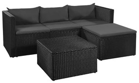 3 pcs conjunto lounge para jardim vime PE preto e cinzento