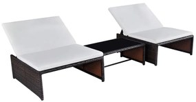 Cadeiras jardim reclináveis 2 pcs c/ mesa vime PE castanho