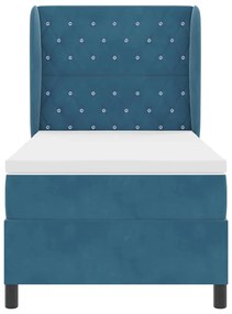 Cama Box com Colchão Azul Escuro 90x190 cm em Veludo