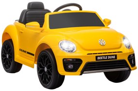 AIYAPLAY Carro Elétrico Criança Volkswagen Beetle 12V com Luzes, Buzina e Música 97x56,5x46 cm Amarelo | Aosom Portugal