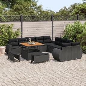 Conjunto de Sofá de Jardim com Almofadas de 13 Peças Preto Polirattan