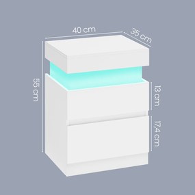 Conjunto de 2 Mesas de cabeçeira 35 x 40 x 55 cm com iluminação e com base de carregamento Brancas