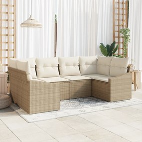 vidaXL Conjunto de Sofá Jardim de 6 Peças com Almofadas Bege Rattan Poliéster