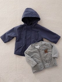 Parka 3 em 1 com casaco amovível, em moletão, para bebé azul-ardósia