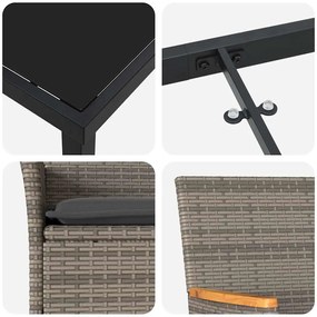 Conjunto de Jantar de Jardim 7 Peças com Almofadas Cinzas de Rattan Si