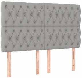 Cama box spring c/ colchão e LED 140x190 cm tecido cinza-claro