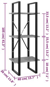 Estante c/ 3 prateleiras derivados de madeira cinzento