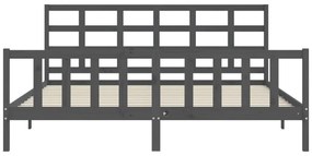 Estrutura de cama com cabeceira 200x200 cm madeira maciça cinza