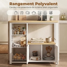 Móvel de Arrumação de Cozinha para Micro-ondas, 100 x 35 x 80 cm, 3 Cestos Deslizantes, Branco