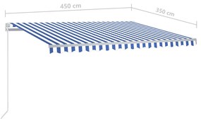 Toldo retrátil automático com postes 4,5x3,5 m azul e branco