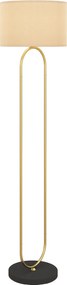 Candeeiro de pé com abajur em linho, casquilho E27, estilo moderno, com interruptor de pé, para sala de estar e quarto, 156 cm, dourado e preto
