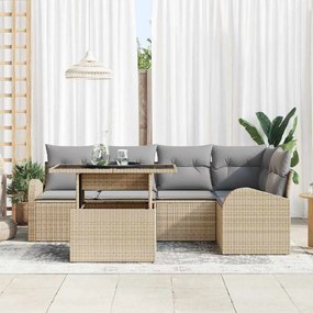 Conjunto de Sofá para Jardim vidaXL 6 Peças com Almofadas Bege Rattan