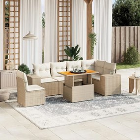 7 pcs conjunto de sofás p/ jardim com almofadões vime PE bege