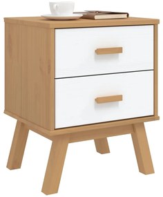 Mesa de cabeceira OLDEN madeira de pinho maciça branco/castanho
