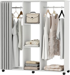 Guarda roupa 120 x 40 x 128 cm, móvel de arrumação com rodas, 6 rodas, , em madeira branca