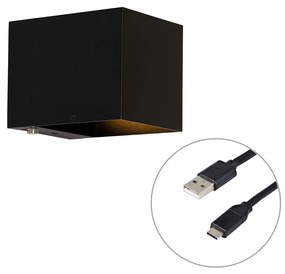 Candeeiro de parede preto com LED e dimmer tátil recarregável - Joris Moderno