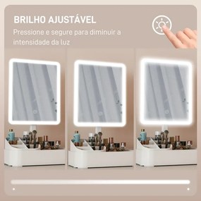 Espelho de Maquilhagem com Luz LED Espelho de Toucador Recarregável com 2 Modos de Iluminação Rotação de 180° 22x13,8x38 cm Branco
