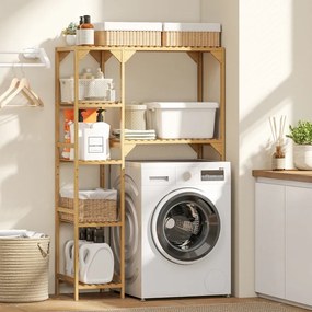 Estante para Máquina de Lavar em Bambu Móvel para Máquina de Lavar ou Sanita com Prateleiras Reversíveis e Ajustáveis 100x40x157 cm Madeira