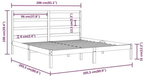 Estrutura de cama 200x200 cm pinho maciço preto