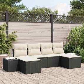 vidaXL Conjunto de Sofás de Jardim de 6 Peças com Almofadas Preto Vime Poli