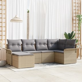 Conjunto de Sofás de Jardim vidaXL 6 Peças com Almofadas Bege em Ratta