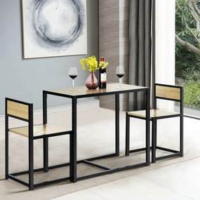 Conjunto cozinha com Mesa Compacta e 2 Cadeiras com Estrutura Metálica para Pequenos Espaços Cozinha Sala de Jantar Bistró Natural