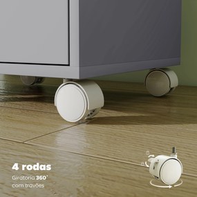 Bloco de Gavetas Móvel Arquivador com 6 Gavetas Suporte para Impressora com Rodas 40x35x63 cm Cinzento
