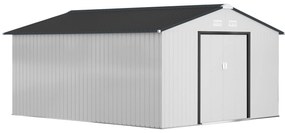 Outsunny Abrigo de Jardim Exterior para Armazenamento de Ferramentas com 4 Janelas 12,4 m² 340x386x200 cm Branco e Cinza Escuro
