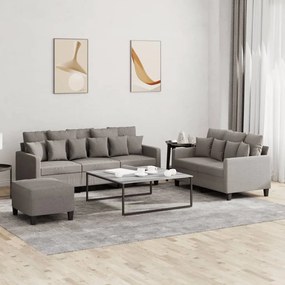 3201679 vidaXL 3 pcs conjunto de sofás com almofadões tecido cinza-acastanhado