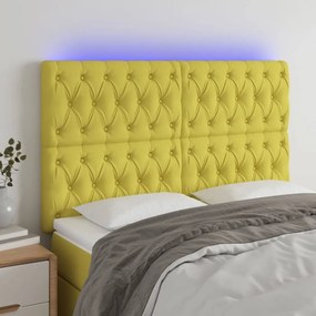vidaXL Cabeceira de cama c/ luzes LED tecido 144x7x118/128 cm verde