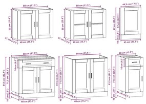 7 peças armário de cozinha conjunto Kalmar madeira velha