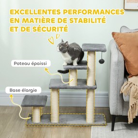 Escada ajustável para animais de estimação com 3/4 degraus, escada para gatos e cães com arranhadores de sisal, 70 x 32 x 68 cm, cinzenta