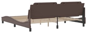 Estrutura cama c/ cabeceira 200x200cm couro artificial castanho