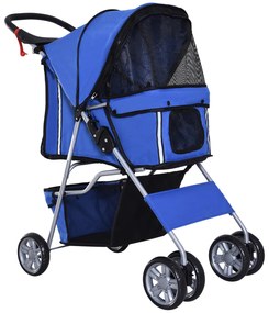 PawHut Carrinho de Passeio Animais Estimação Dobrável Cesta Armazenamento Travão Confortável 75x45x97cm Azul | Aosom Portugal