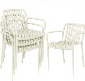 Outsunny Cadeiras de jardim Conjunto de 4 Cadeiras empilháveis para terraço com design de lâminas e apoios de braço, Ergonómicas Creme branco | Aosom Portugal