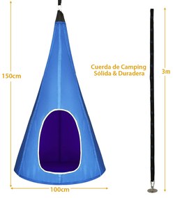 Tenda de brincar destacável com cadeira de baloiço estilo Nest com 2 janelas e corda ajustável com carga de 113 kg Azul