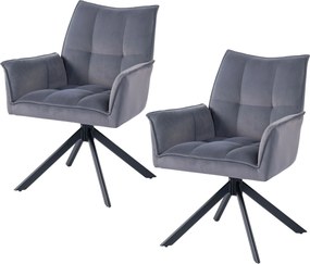 Conjunto de 2 Cadeiras de Refeição Giratórias 360° (MESA NÃO INCLUÍDA) Estofado Estofamento em Veludo Pés em Aço 63x64x85 cm Cinza