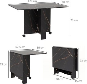 Mesa de Sala de Jantar Dobrável (CADEIRAS NÃO INCLUIDAS) com Rodas Mesa Multifuncional para Sala de Jantar 120x80x73 cm Preto