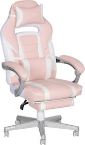 HOMCOM Cadeira Gaming Cadeira de Escritório Reclinável Apoio para os Pés Retrátil Suporte Lombar e Almofada 63x63x115,5-123 cm Rosa | Aosom Portugal