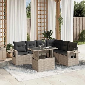 vidaXL 7 pcs conj. sofás jardim com almofadões vime PE cinzento-claro