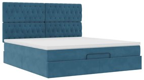 Estrutura cama otomana colchões 180x200 cm veludo azul escuro