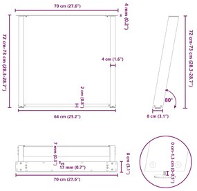 Pernas p/ mesa de jantar 2 pcs forma U 70x(72-73) cm aço preto