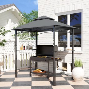 Tenda para churrasco de dois andares com cobertura para jardim e iluminação LED, 240 x 150 x 250 cm(GRELHADOR NÃO INCLUIDO), cinzento escuro