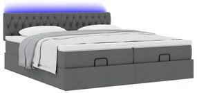 Estrutura de cama otomana com colchões tecido cinzento escuro