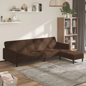 vidaXL Sofá-cama 2 lugares com banco tecido de microfibra castanho